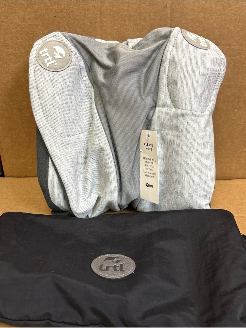 Trtl Plus Gray Neck Support Travel Pillow Wrap w/ Carry Pouch Adjustable NEW